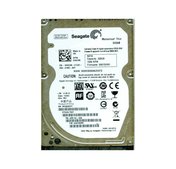 9ZV142-036 - Seagate Momentus Thin 320GB 7200RPM 16MB Cache SATA 3Gb/s 2.5-inch Hard Drive