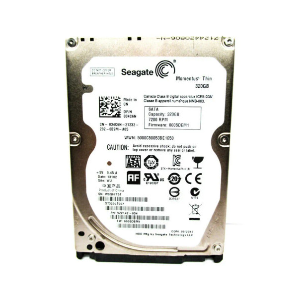 9ZV142-034 - Seagate Momentus Thin 320GB 7200RPM SATA 3Gb/s 16MB Cache 2.5-inch Hard Drive