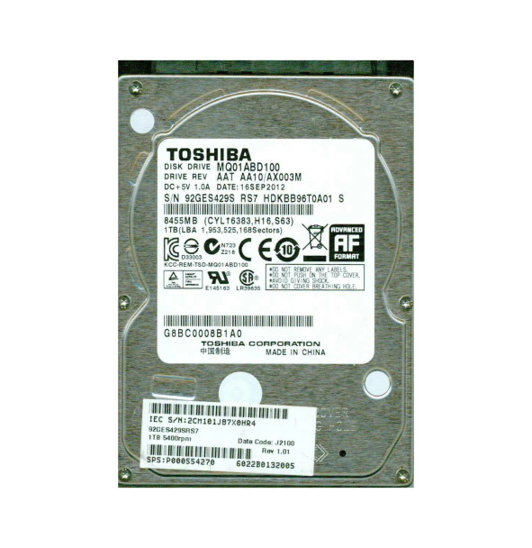 P000554270 - Toshiba 1TB 5400RPM SATA 3Gb/s 2.5-inch Hard Drive