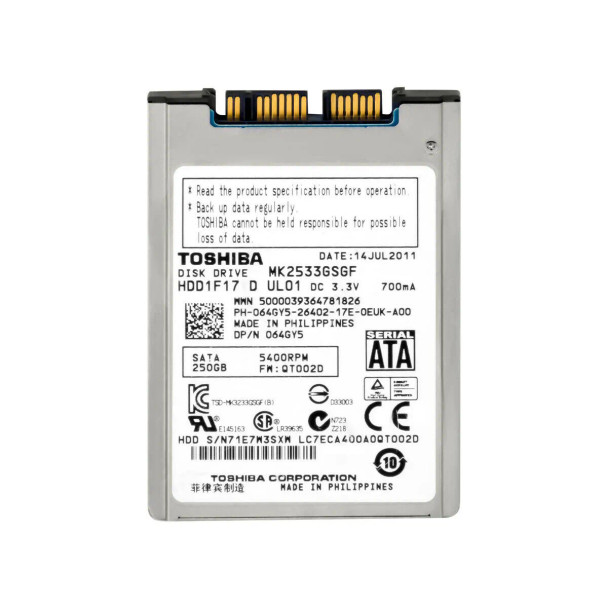 MK2533GSGF - Toshiba 250GB 5400RPM SATA 3Gb/s 16MB Cache 1.8-inch Hard Drive