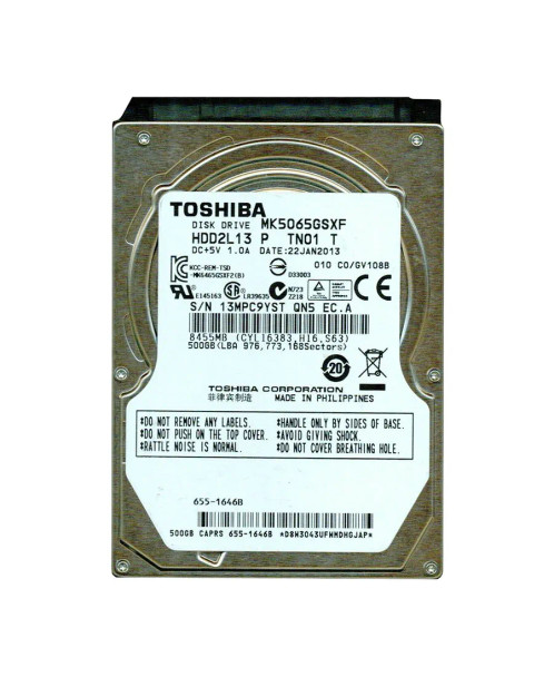 HDD2L13 - Toshiba 500GB 5400RPM SATA 3Gb/s 2.5-inch Hard Drive