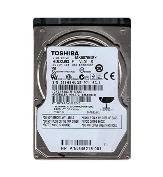 HDD2J93 - Toshiba 500GB 5400RPM SATA 3Gb/s 8MB Cache 2.5-inch Hard Drive