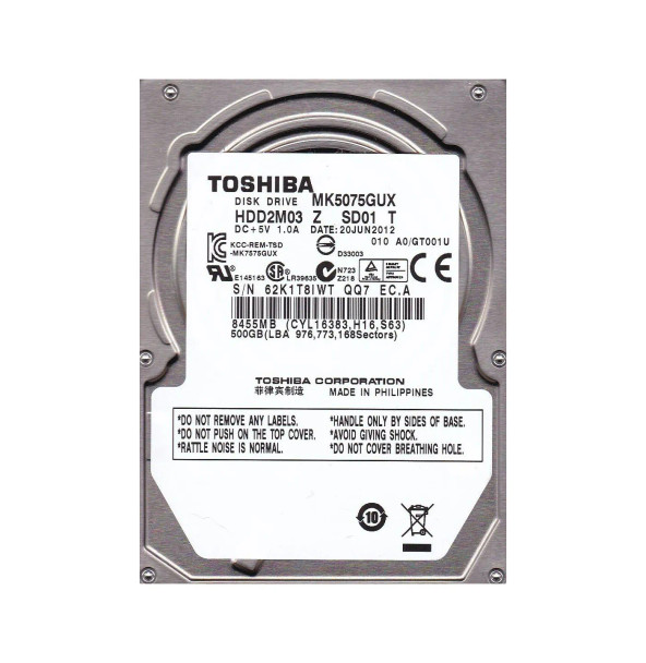 MK5075GUX - Toshiba 500GB 5400RPM USB 3.0 8MB Cache 2.5-inch Hard Drive