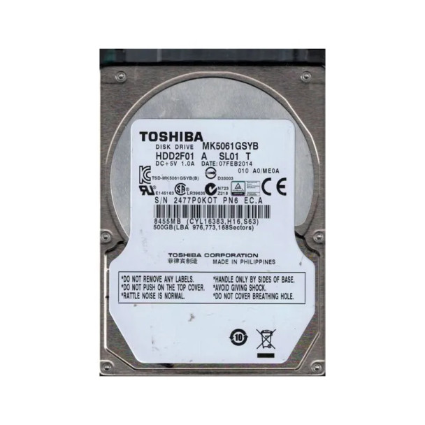 HDD2F01 - Toshiba 500GB 7200RPM SATA 3Gb/s 16MB Cache 2.5-inch Hard Drive