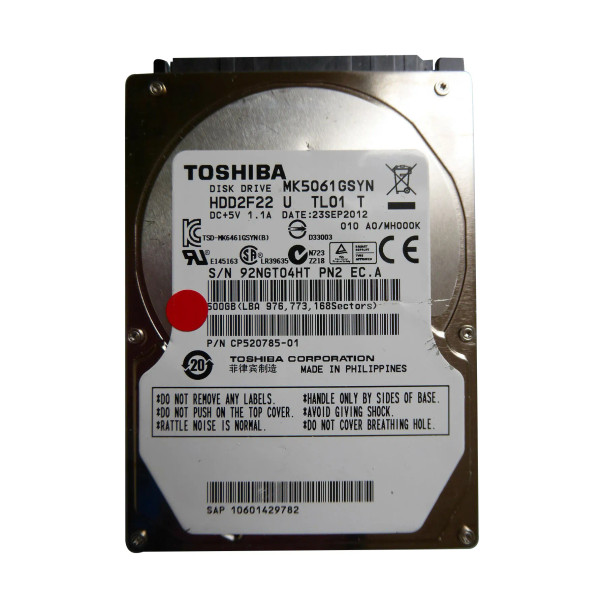 HDD2F22U - Toshiba 500GB 7200RPM SATA 3Gb/s 2.5-inch Hard Drive