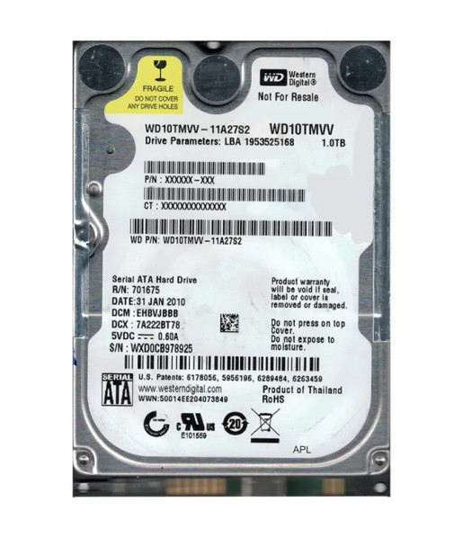 WD10TMVV-11A27S2 - Western Digital 1TB 5400RPM SATA USB 2.0 8MB Cache 2.5-inch Hard Drive