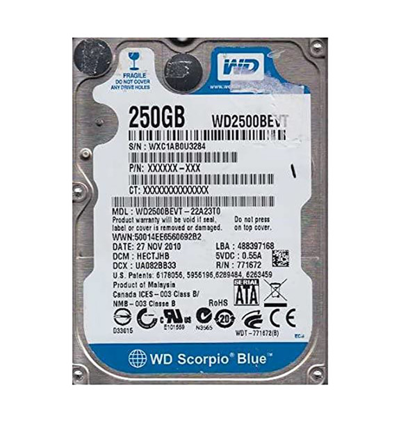 WD2500BEVT-22A23T0 - Western Digital 250GB 5400RPM SATA 3Gb/s 8MB Cache 2.5-inch Hard Drive