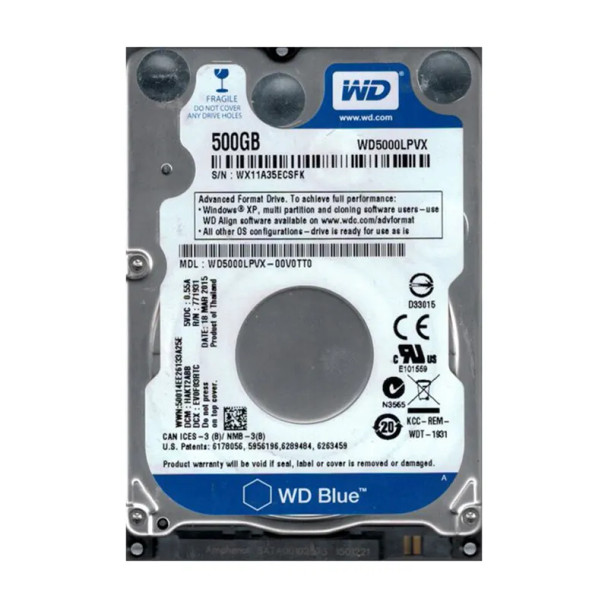 WD5000LPVX-00V0TT0 - Western Digital 500GB 5400RPM SATA 6Gb/s 2.5-inch Hard Drive