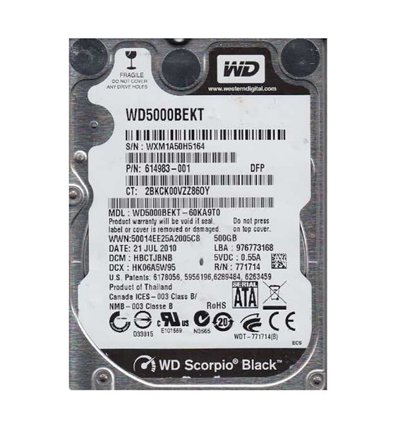 WD5000BEKT-60KA9T0 - Western Digital 500GB 7200RPM SATA 3Gb/s 16MB Cache 2.5-inch Hard Drive