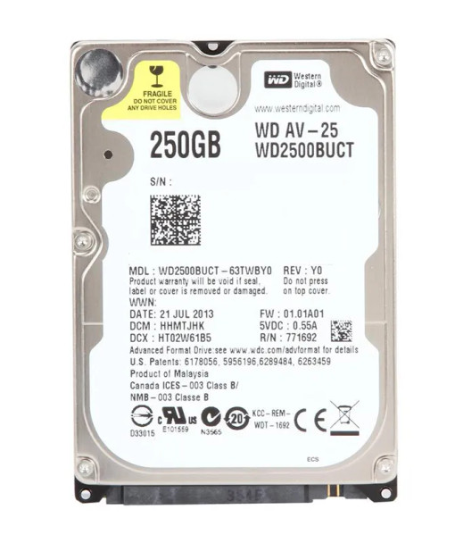 WD2500BUCT - Western Digital AV-25 250GB 5400RPM SATA 3Gb/s 16MB Cache 2.5-inch Hard Drive