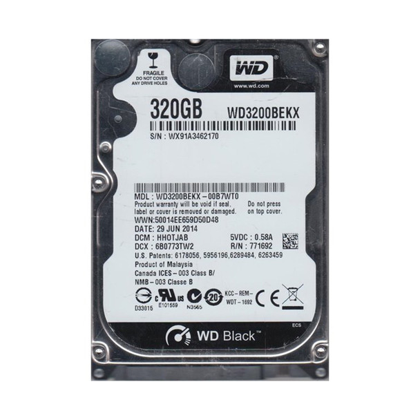 WD3200BEKX-00B7WT0 - Western Digital Black 320GB 7200RPM SATA 6Gb/s 16MB Cache (RoHS) 2.5-inch Hard Drive