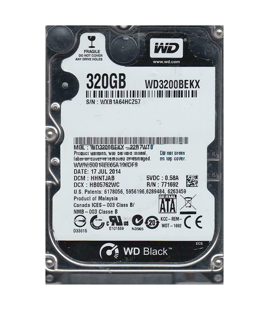 WD3200BEKX-22B7WT0 - Western Digital Black 320GB 7200RPM SATA 6Gb/s 16MB Cache 2.5-inch Hard Drive
