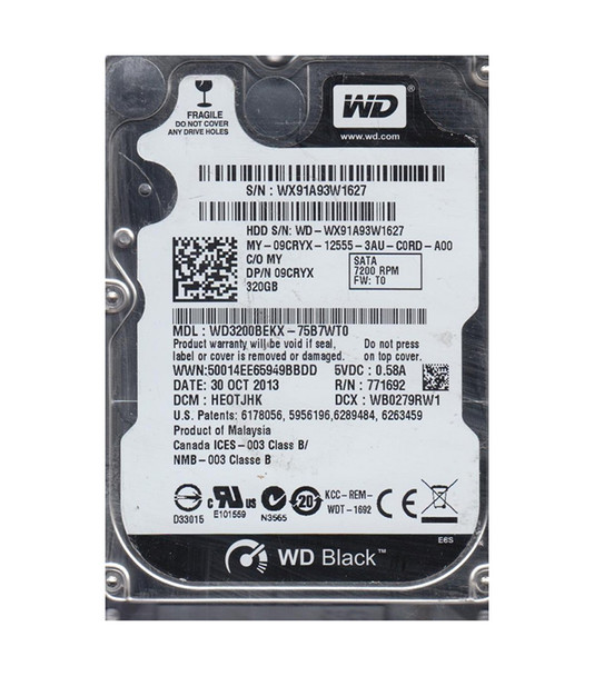 WD3200BEKX-75B7WT0 - Western Digital Black 320GB 7200RPM SATA 6Gb/s 16MB Cache 2.5-inch Hard Drive