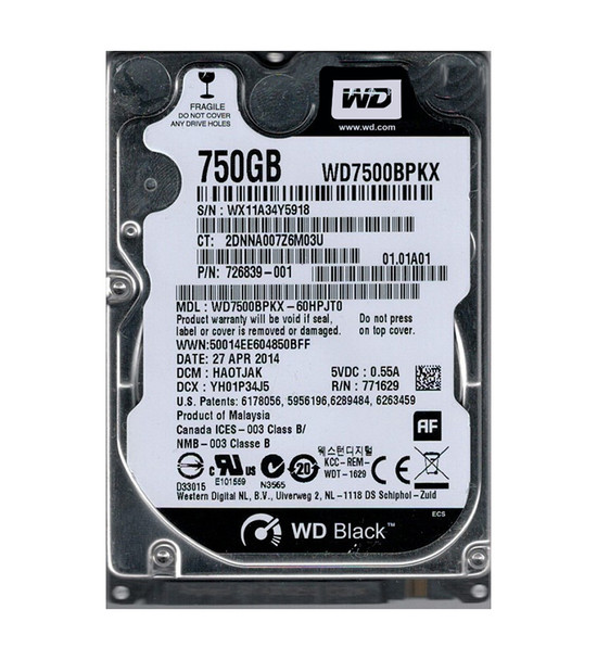 WD7500BPKX-60HPJT0 - Western Digital Black 750GB 7200RPM SATA 6Gb/s 16MB Cache 2.5-inch Hard Drive
