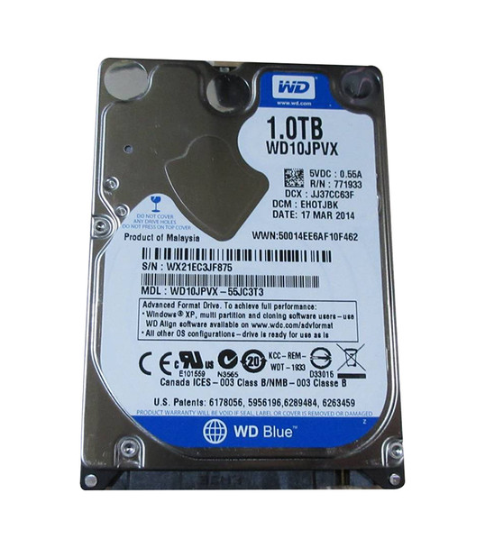 WD10JPVX-55JC3T3 - Western Digital Blue 1TB 5400RPM SATA 6Gb/s 8MB Cache 2.5-inch Hard Drive