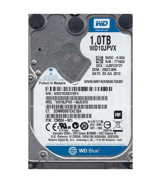 WD10JPVX-60JC3T0 - Western Digital Blue 1TB SATA 6GBp/s 5400RPM 8MB Cache 2.5-inch Hard Drive