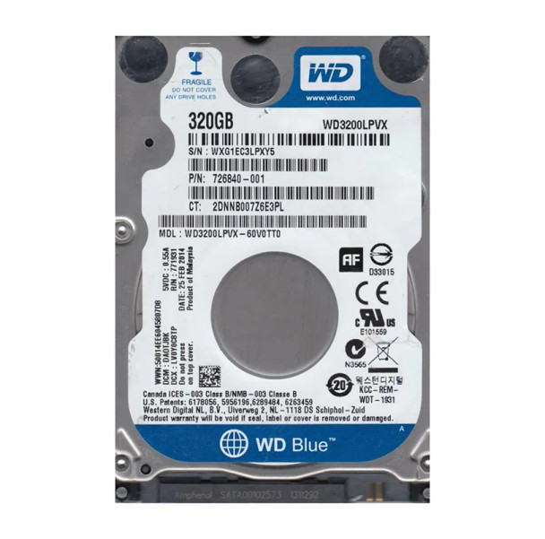 WD3200LPVX-60V0TT0 - Western Digital Blue 320GB 5400RPM SATA 6Gb/s 8MB Cache 2.5-inch Hard Drive