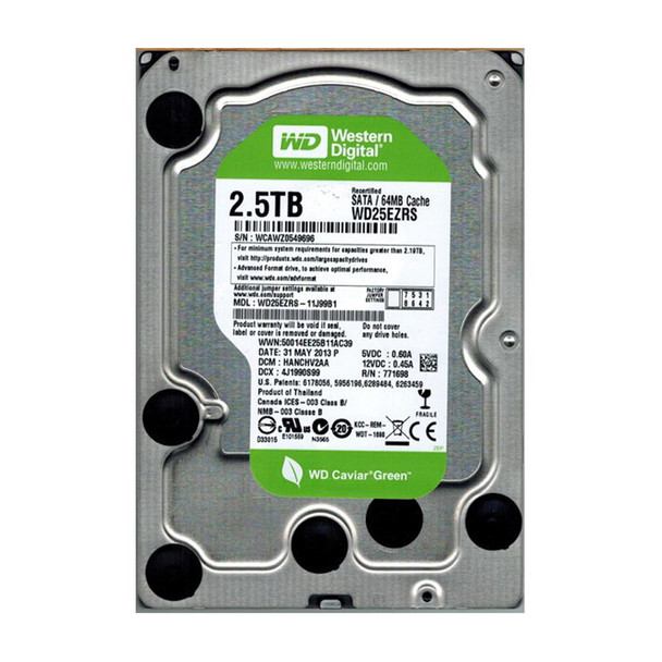 WD25EZRS-11J99B1 - Western Digital Caviar Green 2.5TB 5400RPM SATA 3Gb/s 64MB Cache 3.5-inch Hard Drive