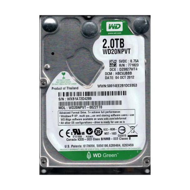 WD20NPVT-00Z2TT0 - Western Digital Green 2TB 5400RPM SATA 3Gb/s 8MB Cache 2.5-inch Hard Drive
