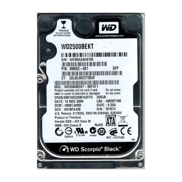 WD2500BEKT-60F3T1 - Western Digital Scorpio Black 250GB 7200RPM SATA 3Gb/s 16MB Cache (RoHS) 2.5-inch Hard Drive