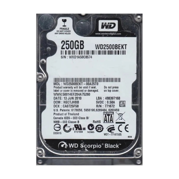 WD2500BEKT-00A25T0 - Western Digital Scorpio Black 250GB 7200RPM SATA 3Gb/s 16MB Cache 2.5-inch Hard Drive