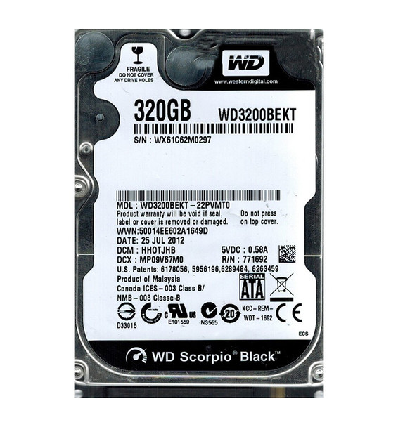 WD3200BEKT-22PVMT0 - Western Digital Scorpio Black 320GB 7200RPM SATA 3Gb/s 16MB Cache 2.5-inch Hard Drive