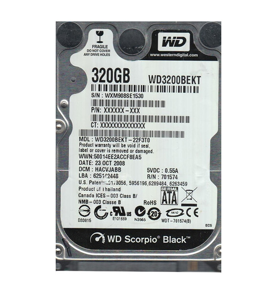 WD3200BEKT-22F3T0 - Western Digital Scorpio Black 320GB 7200RPM SATA 3Gb/s 16MB Cache 2.5-inch Hard Drive