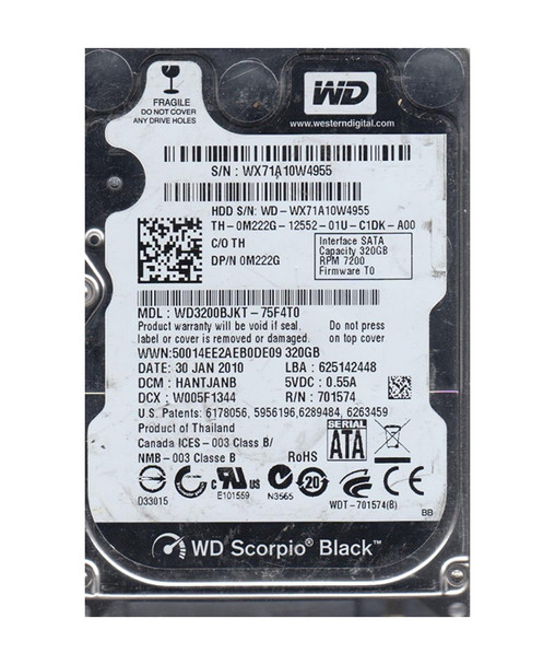 WD3200BJKT-75F4T0 - Western Digital Scorpio Black 320GB 7200RPM SATA 3Gb/s 16MB Cache 2.5-inch Hard Drive