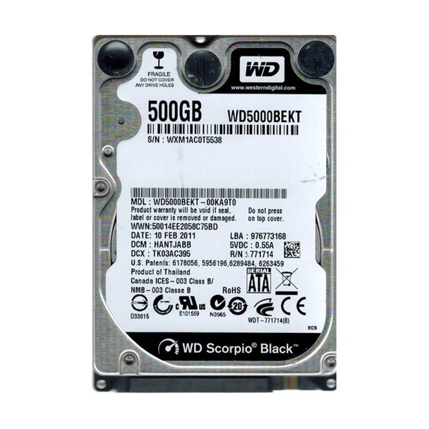WD5000BEKT-00KA9T0 - Western Digital Scorpio Black 500GB 7200RPM SATA 3Gb/s 16MB Cache 2.5-inch Hard Drive