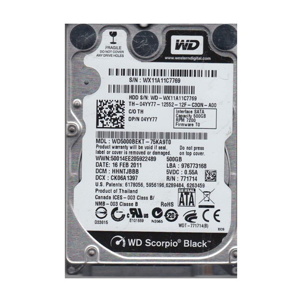 WD5000BEKT-75KA9T0 - Western Digital Scorpio Black 500GB 7200RPM SATA 3Gb/s 16MB Cache 2.5-inch Hard Drive