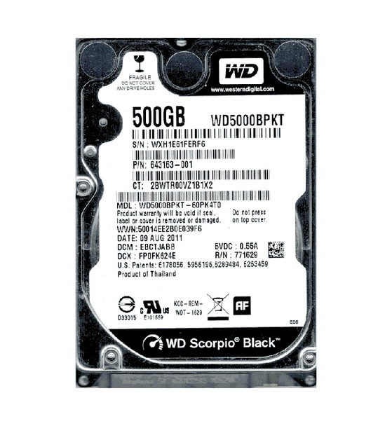WD5000BPKT-60PK4T0 - Western Digital Scorpio Black 500GB 7200RPM SATA 3Gb/s 16MB Cache 2.5-inch Hard Drive