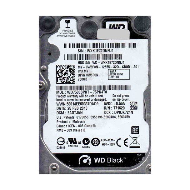 WD7500BPKT - Western Digital Scorpio Black 750GB 7200RPM SATA 3Gb/s 16MB Cache 2.5-inch Hard Drive