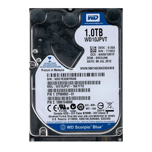 WD10JPVT-16A1YT0 - Western Digital Scorpio Blue 1TB 5400RPM SATA 3Gb/s 8MB Cache 2.5-inch Hard Drive