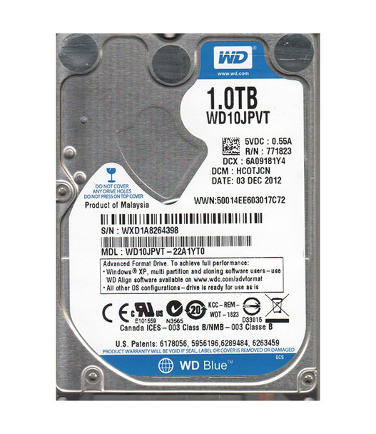 WD10JPVT-22A1YT0 - Western Digital Scorpio Blue 1TB 5400RPM SATA 3Gb/s 8MB Cache 2.5-inch Hard Drive