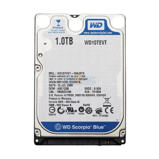WD10TEVT-00A28T0 - Western Digital Scorpio Blue 1TB SATA 3Gb/s 5200RPM 8MB Cache 2.5-inch Hard Drive