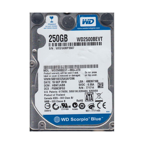 WD2500BEVT-00SCST0 - Western Digital Scorpio Blue 250GB 5400RPM SATA 3Gb/s 2.5-inch Hard Drive
