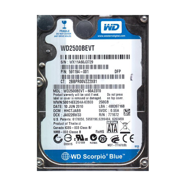 WD2500BEVT-60A23T0 - Western Digital Scorpio Blue 250GB 5400RPM SATA 3Gb/s 2.5-inch Hard Drive