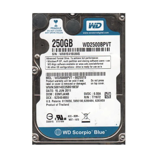 WD2500BPVT-00ZEST0 - Western Digital Scorpio Blue 250GB 5400RPM SATA 3Gb/s 8MB Cache 2.5-inch Hard Drive