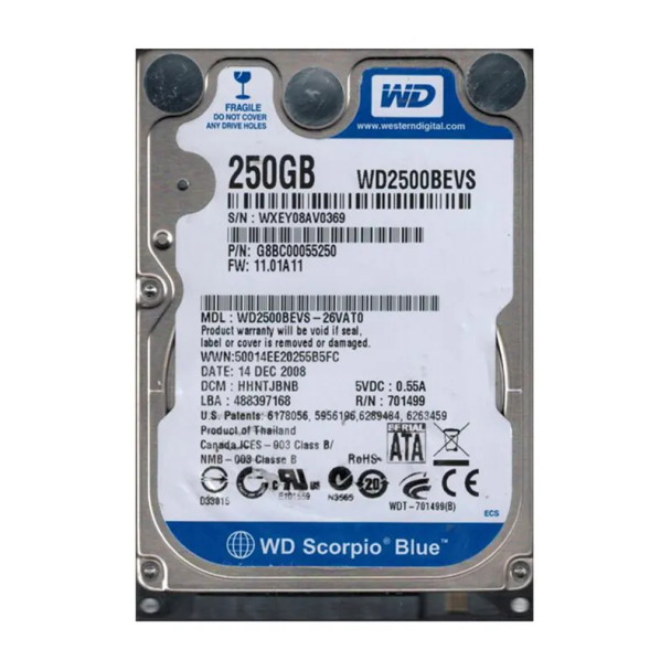 WD2500BEVS-26VAT0 - Western Digital Scorpio Blue 250GB SATA 1.5Gb/s 5400RPM 8MB Cache 2.5-inch Hard Drive