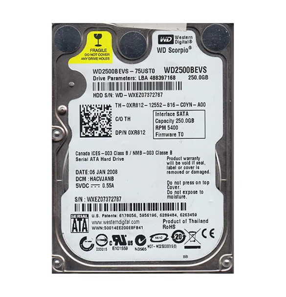 WD2500BEVS-75UST0 - Western Digital Scorpio Blue 250GB SATA 1.5Gb/s 5400RPM 8MB Cache 2.5-inch Hard Drive