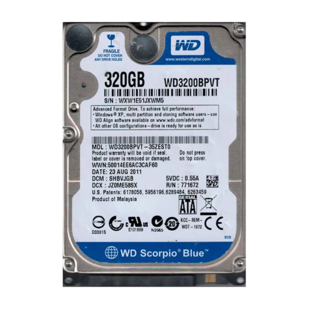 WD3200BPVT-35ZEST0 - Western Digital Scorpio Blue 320GB 5400RPM SATA 3Gb/s 8MB Cache 2.5-inch Hard Drive