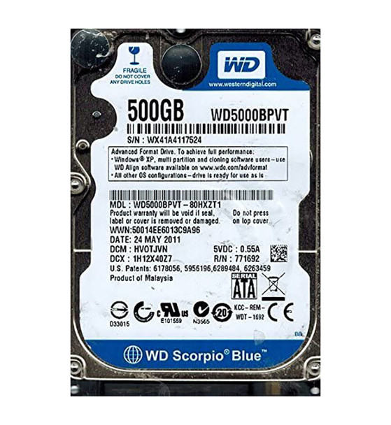 WD5000BPVT - Western Digital Scorpio Blue 500GB 5400RPM SATA 3Gb/s 8MB Cache 2.5-inch Hard Drive