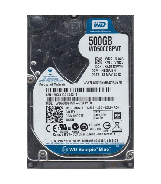 WD5000BPVT-75A1YT0 - Western Digital Scorpio Blue 500GB 5400RPM SATA 3Gb/s 8MB Cache 2.5-inch Hard Drive