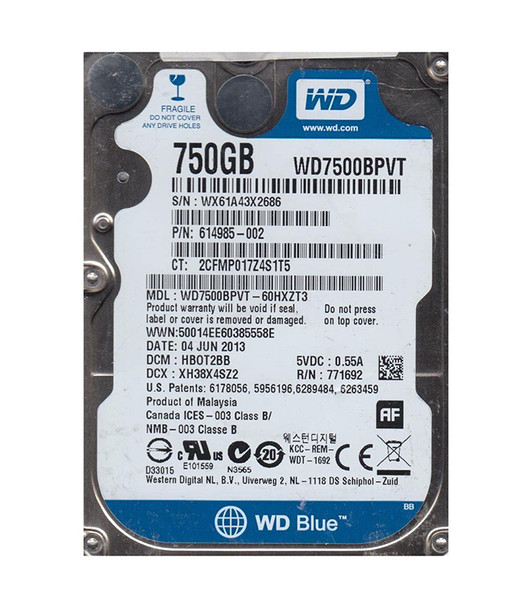 WD7500BPVT-60HXZT3 - Western Digital Scorpio Blue 750GB 5400RPM SATA 3Gb/s 8MB Cache 2.5-inch Hard Drive