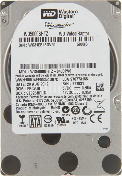 WD5000BHTZ - Western Digital Velociraptor 500GB 10000RPM SATA 6Gb/s 64MB Cache 2.5-inch Hard Drives