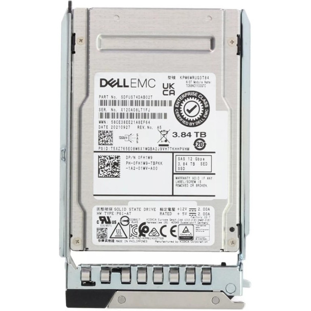 FH1W9 - Dell 3.84TB SAS 12Gb/s Hot-Swappable Read Intensive TLC (SEDFIPS) 2.5-inch Solid State Drive With Tray For PowerEdge R640 R440 R750