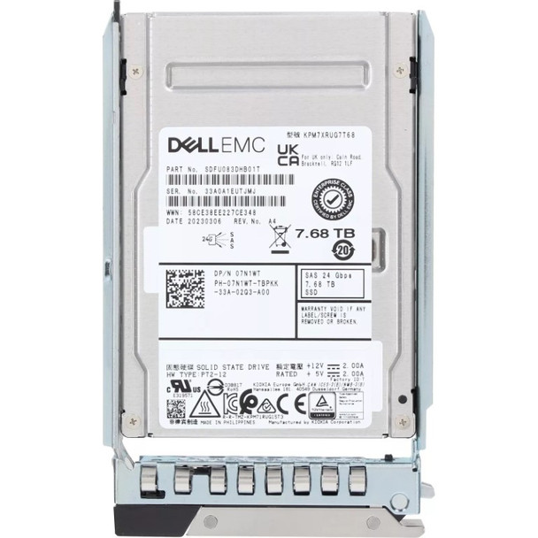 7N1WT - Dell 7.68TB SAS 24Gb/s Triple-Level Cell Hot-Pluggable Read Intensive SFF 2.5-inch Solid State Drive For PowerEdge C6420