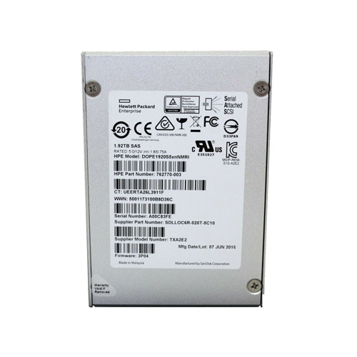762770-003 - HPE 1.92TB SAS 6Gb/s Hot-Swappable 2.5-inch Solid State Drive with Tray