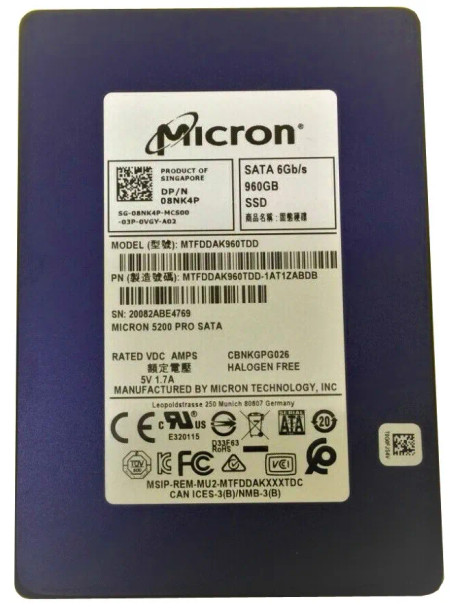 MTFDDAK960TDD-1AT1ZABDB - Micron 5200 PRO Series 960GB SATA 6Gb/s Triple-Level Cell 3D NAND 2.5-inch Solid State Drive