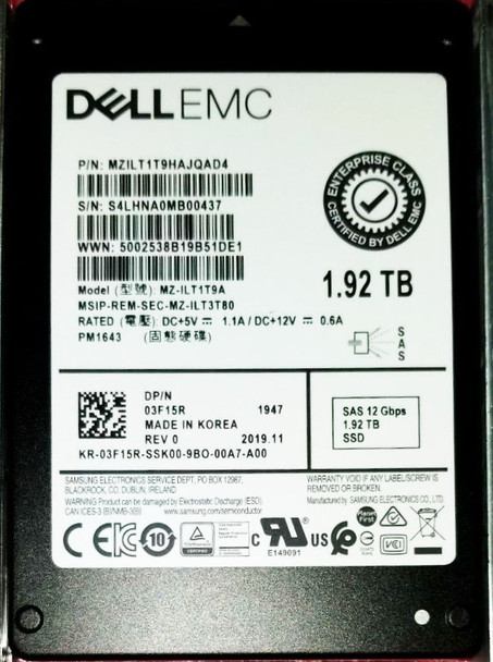 MZ-ILT1T9A - Samsung 1.92TB SAS 12Gb/s Triple-Level Cell 2.5-inch Solid State Drive Dell Compellent Oem